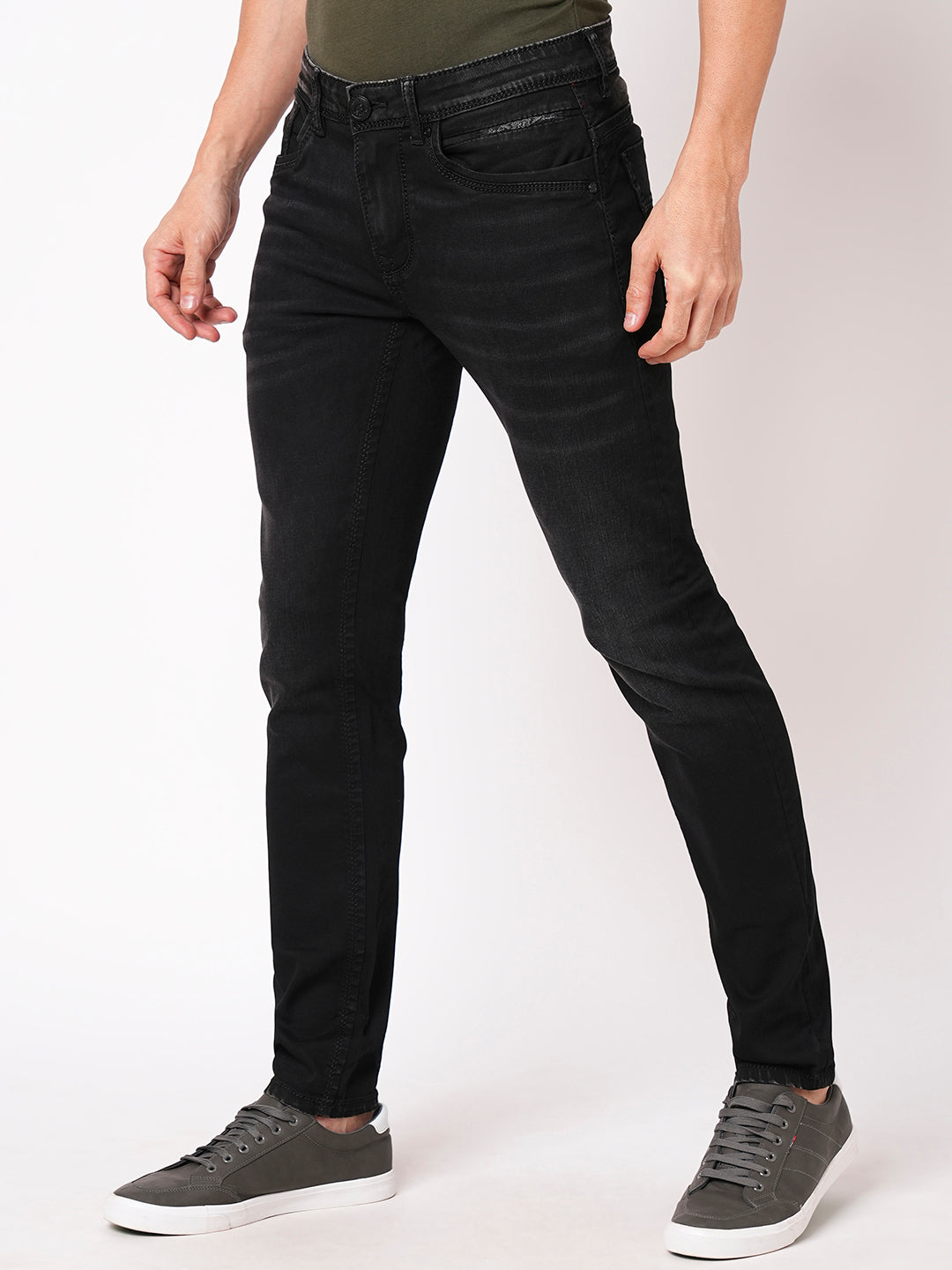 Charcoal 5 Pocket Mid-Rise Narrow Tapered Fit Jeans (Billy Fit)