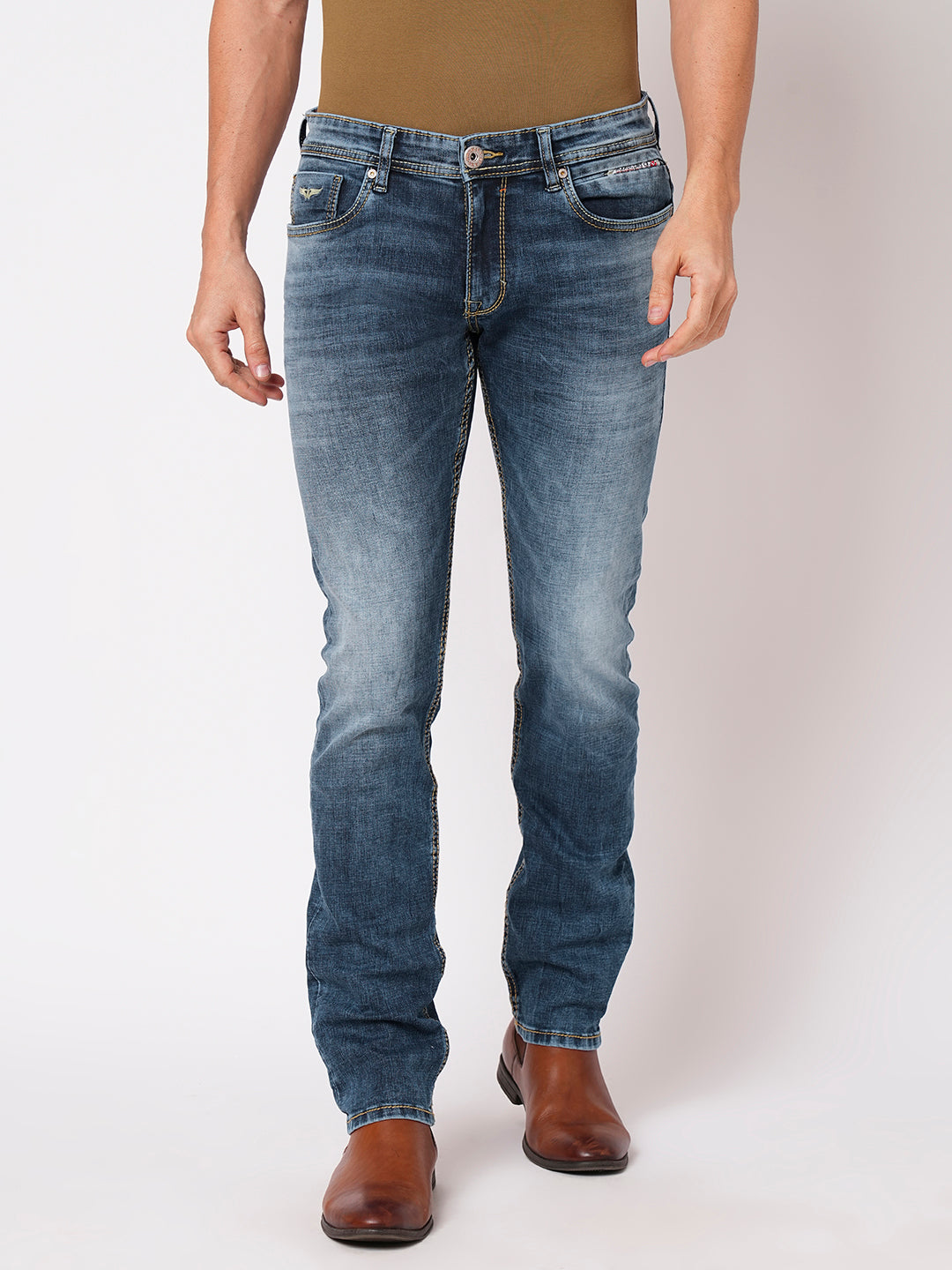 Med Blue 5 Pocket Mid-Rise Jeans (Lennon)