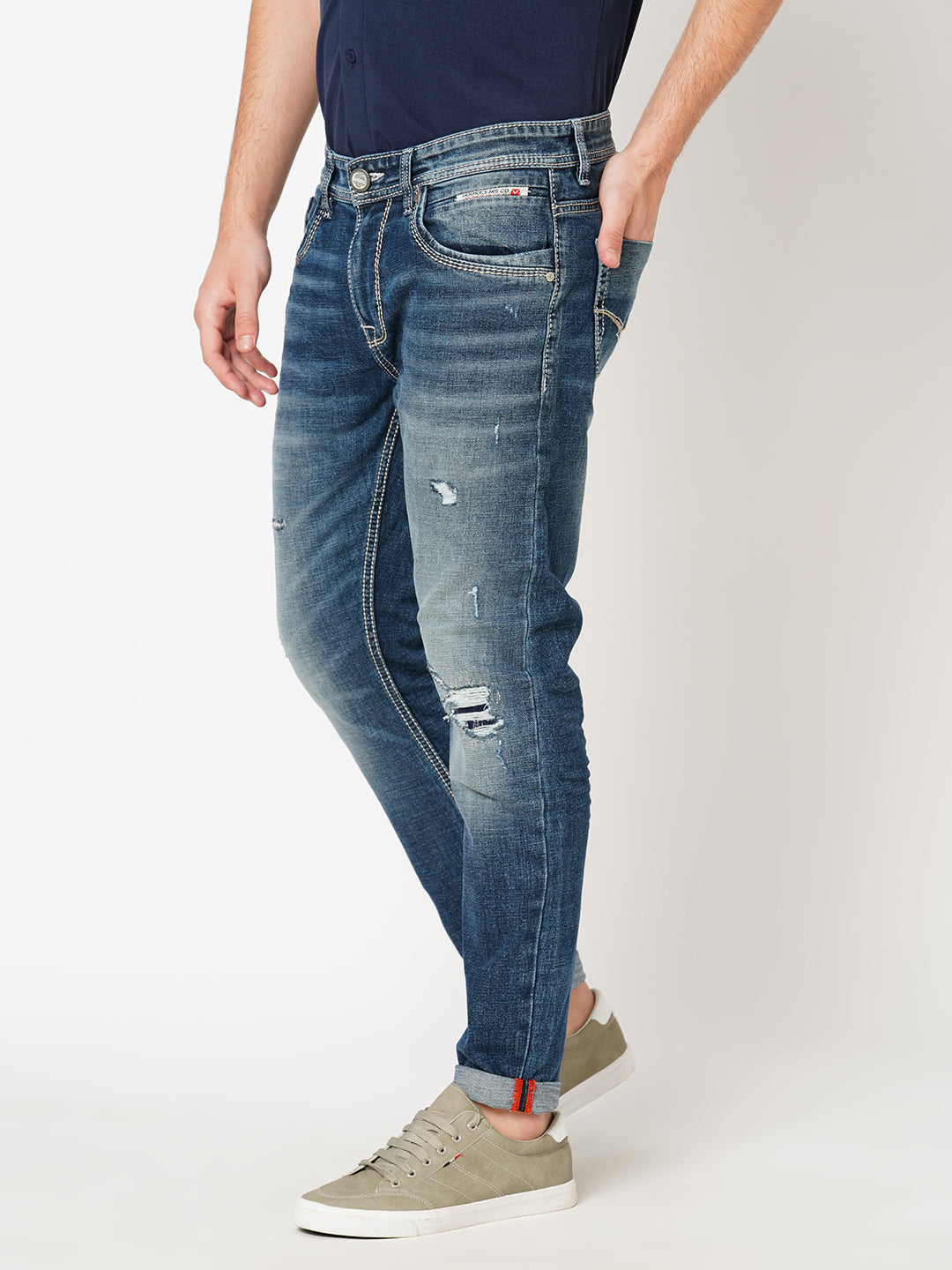 Med Blue 5 Pocket Low-Rise Ankle Length Jeans (Springsteen Fit)