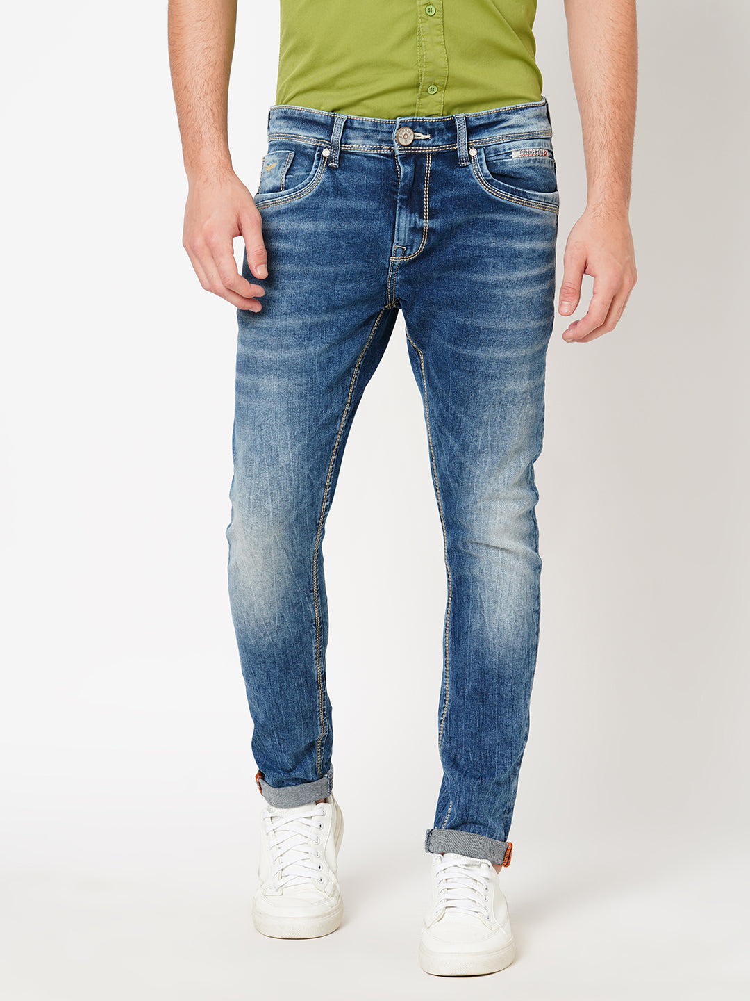 Med Blue 5 Pocket Low-Rise Ankle Length Jeans (Springsteen Fit)