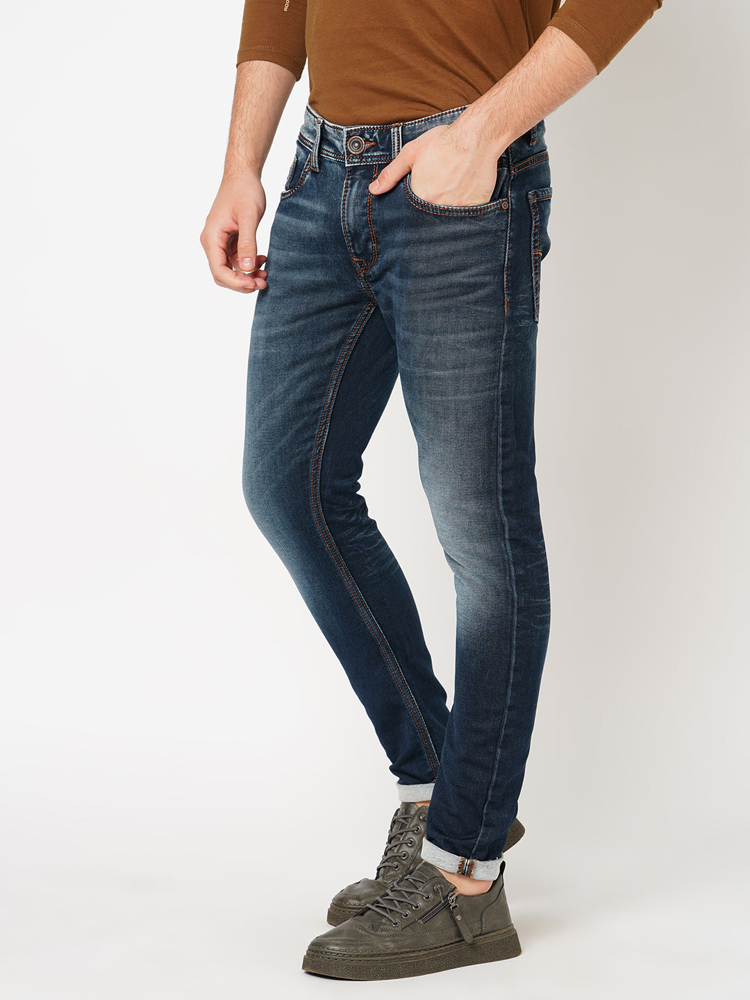 Dk Blue 5 Pocket Low-Rise Ankle Length Jeans (Springsteen Fit)