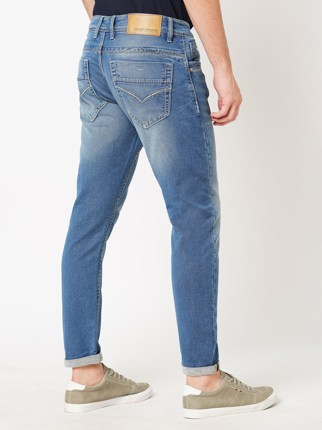 Med Blue 5 Pocket Low-Rise Ankle Length Jeans (Springsteen Fit)