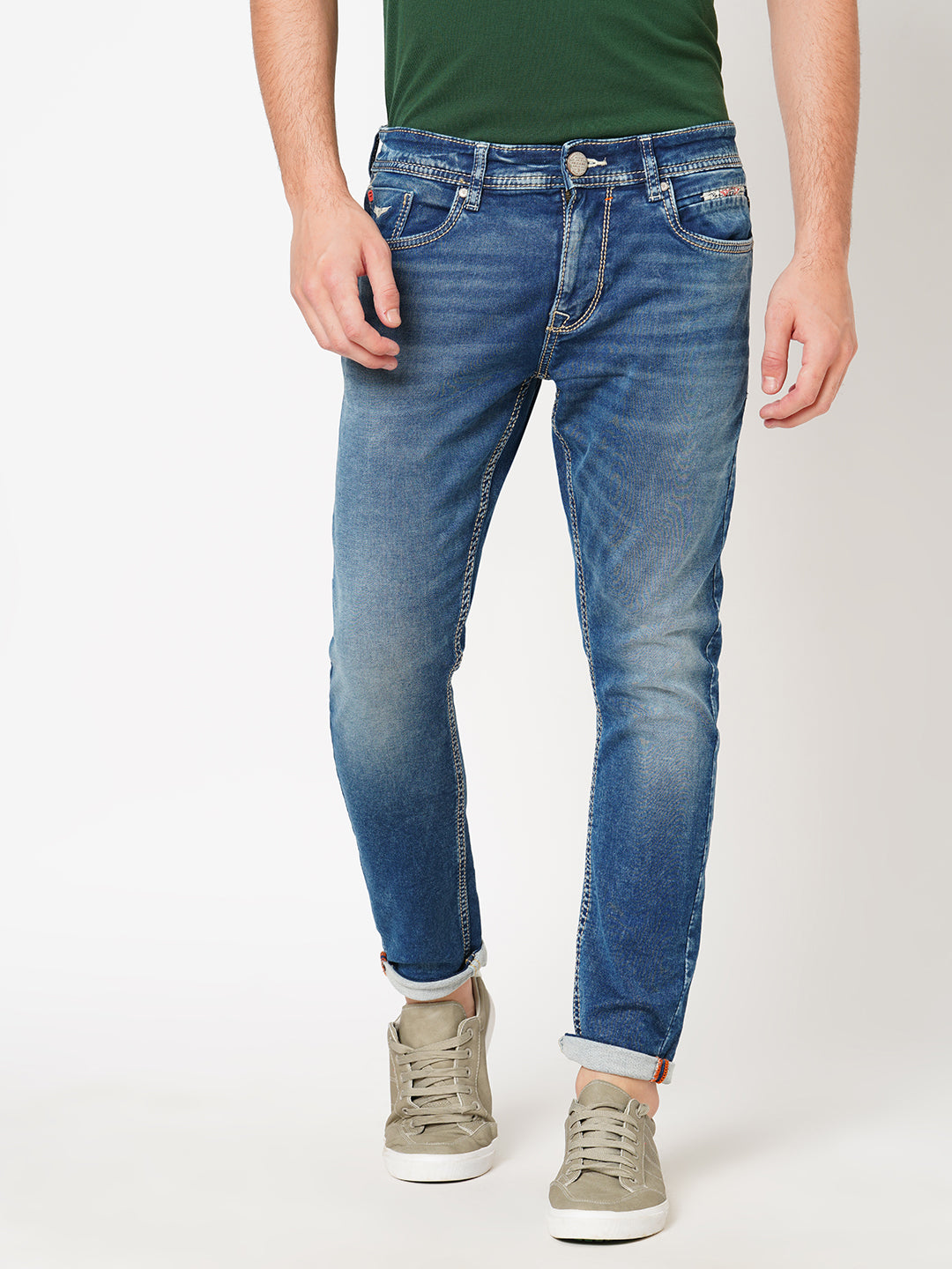 Med Blue 5 Pocket Low-Rise Ankle Length Jeans (Springsteen Fit)