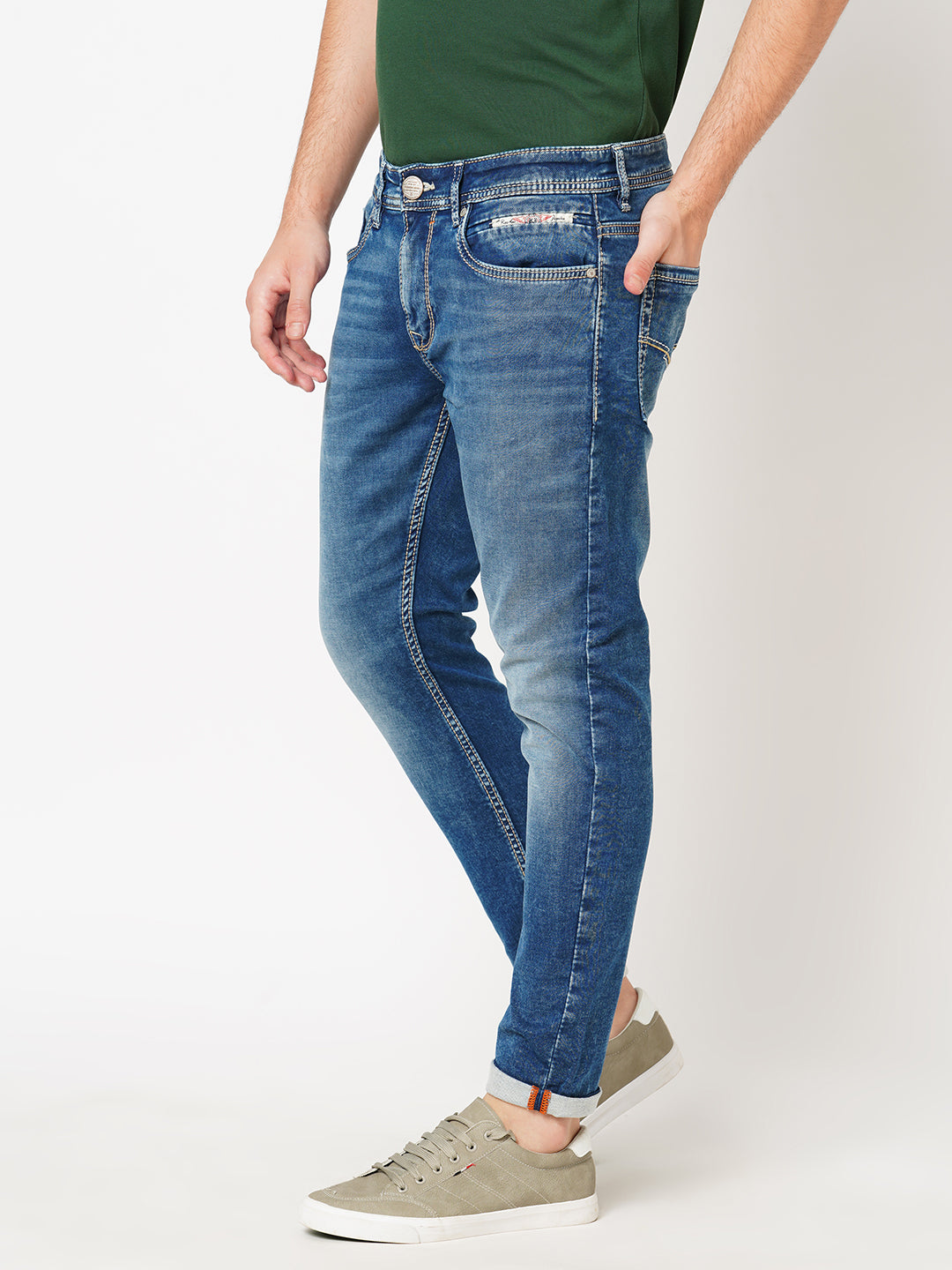 Med Blue 5 Pocket Low-Rise Ankle Length Jeans (Springsteen Fit)