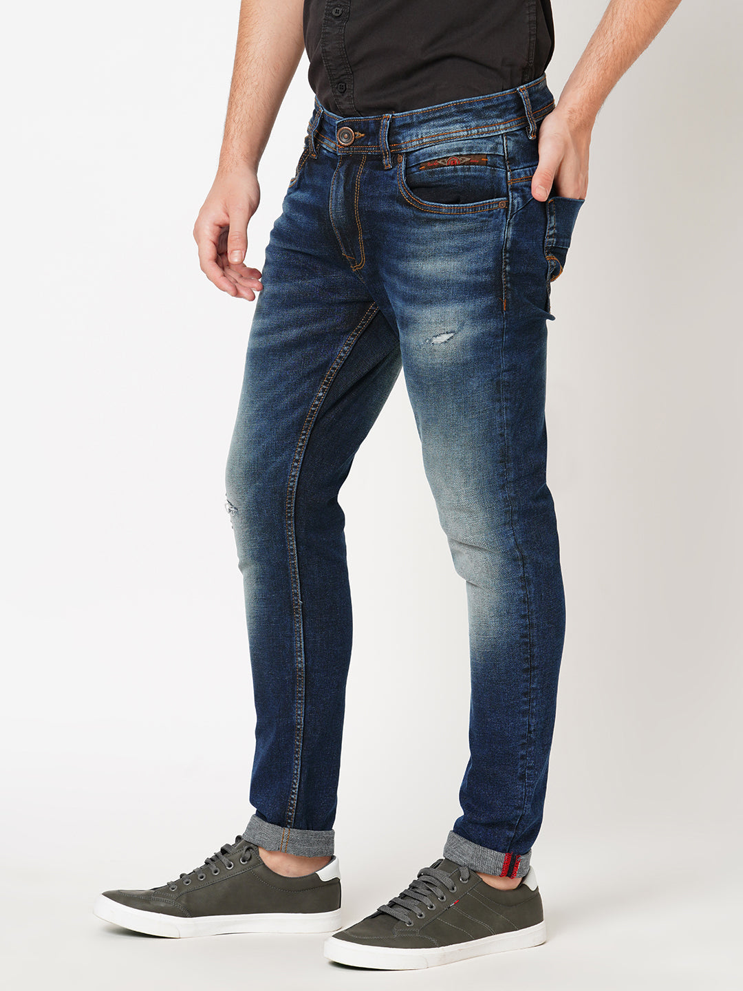 Dk Blue 5 Pocket Low-Rise Ankle Length Jeans (Springsteen Fit)