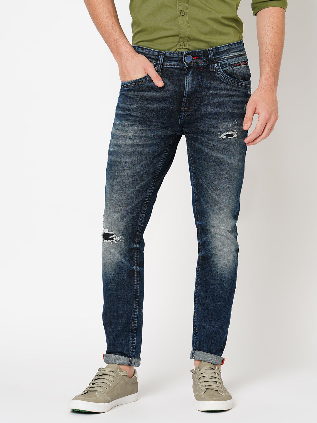 Dk Blue 5 Pocket Low-Rise Ankle Length Jeans (Springsteen Fit)