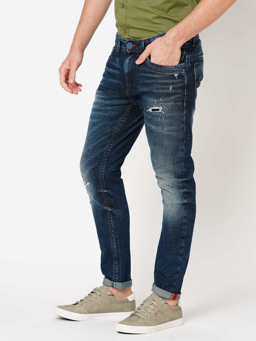 Dk Blue 5 Pocket Low-Rise Ankle Length Jeans (Springsteen Fit)