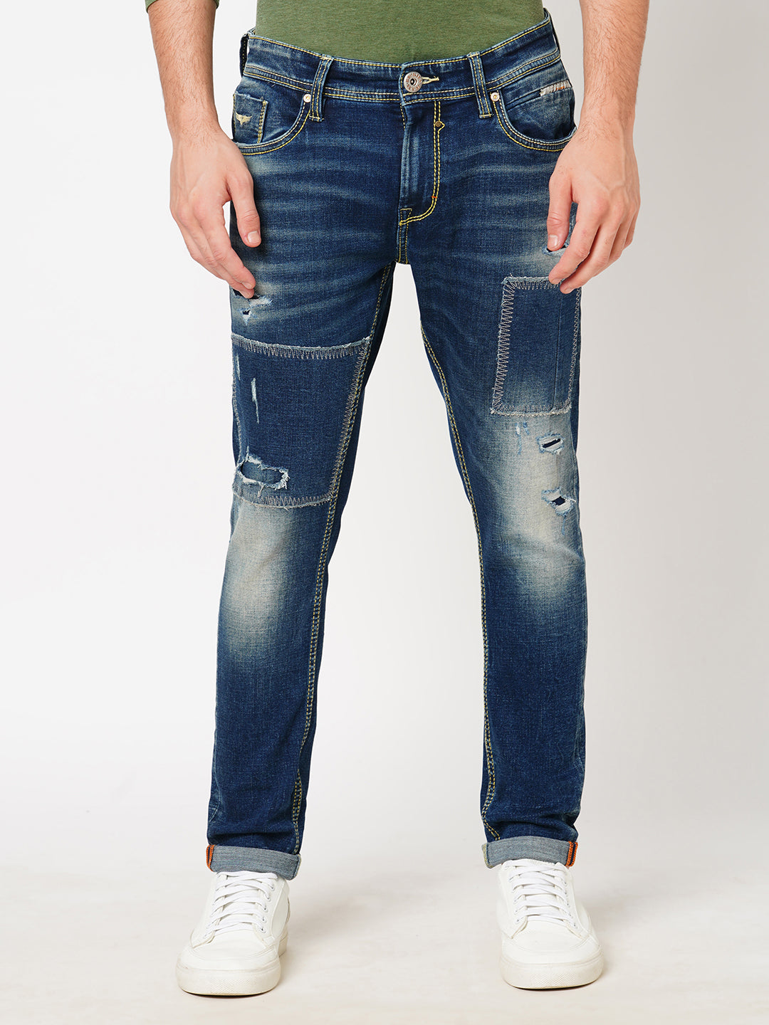 Med Blue 5 Pocket Low-Rise Ankle Length Jeans (Springsteen Fit)