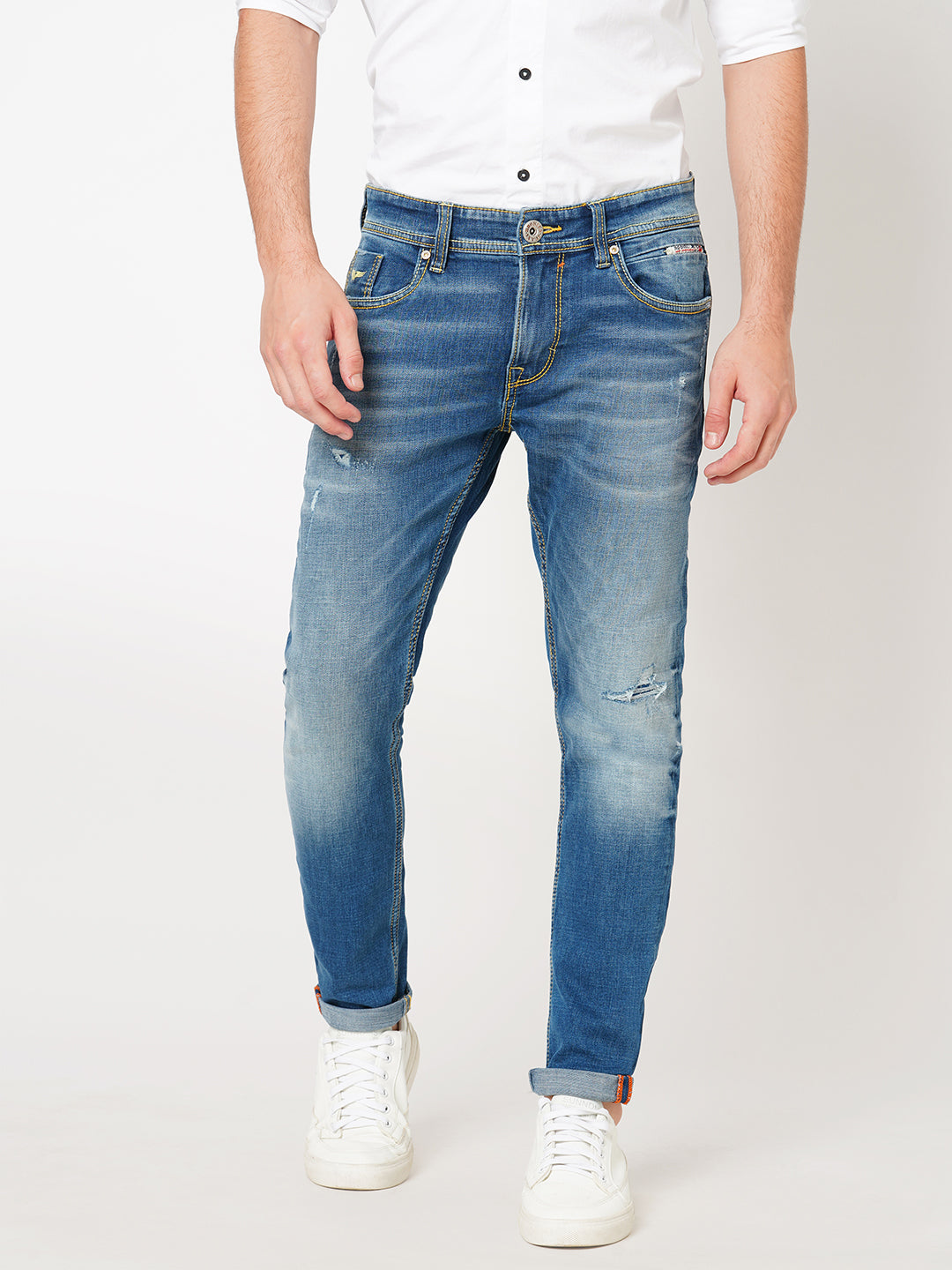 Med Blue 5 Pocket Low-Rise Ankle Length Jeans (Springsteen Fit)