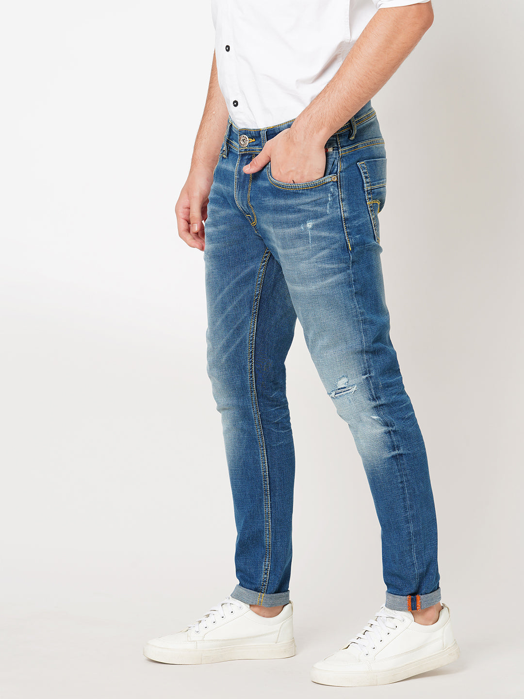 Med Blue 5 Pocket Low-Rise Ankle Length Jeans (Springsteen Fit)