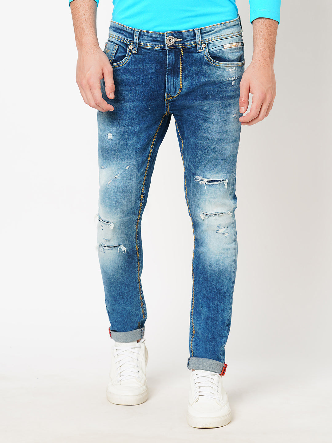 Med Blue 5 Pocket Low-Rise Ankle Length Jeans (Springsteen Fit)