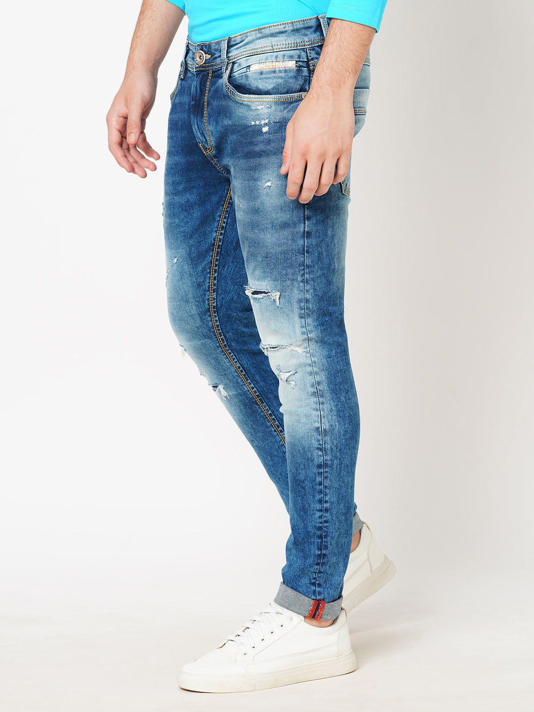 Med Blue 5 Pocket Low-Rise Ankle Length Jeans (Springsteen Fit)