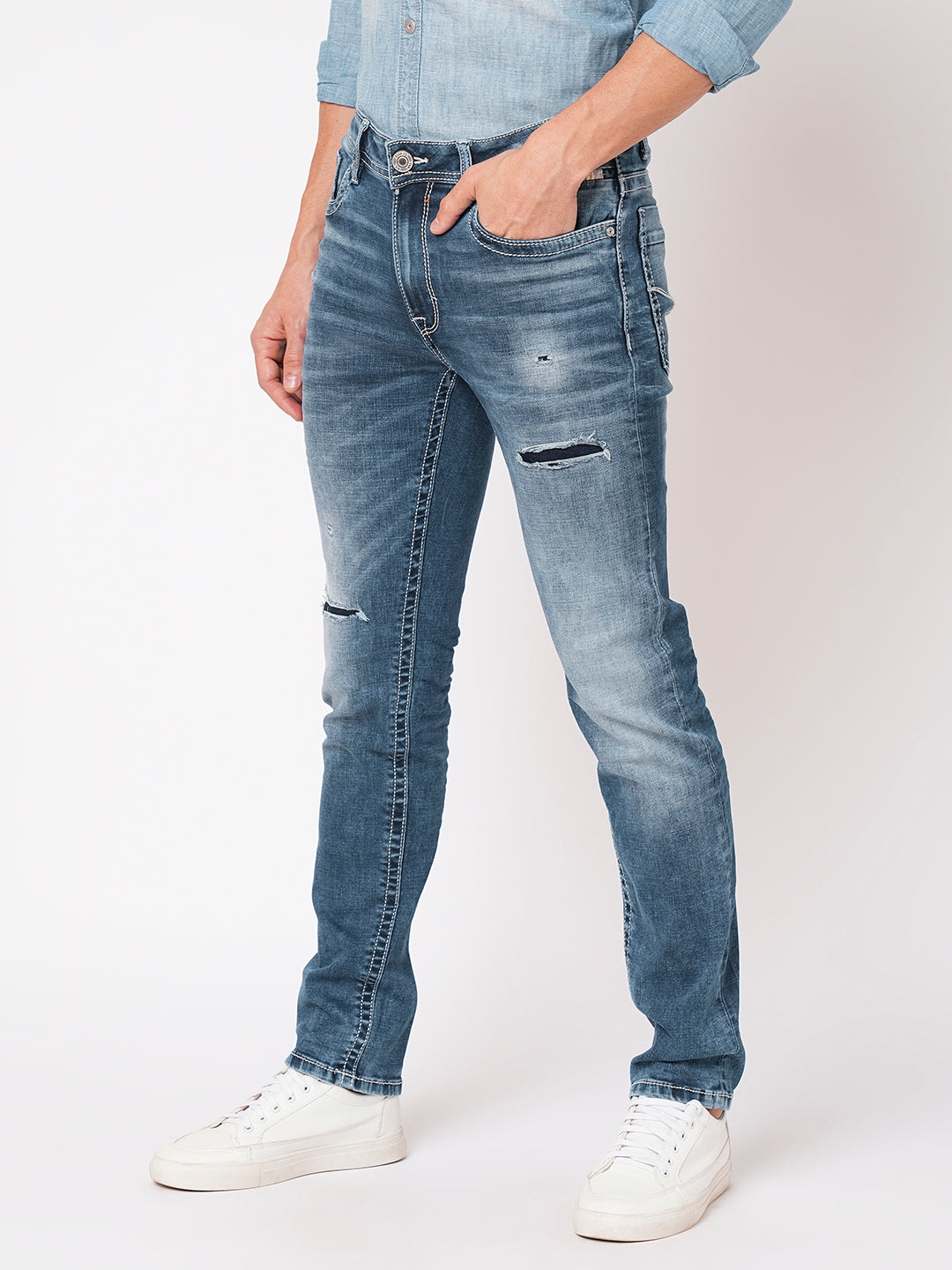 Med Blue 5 Pocket Midrise, Regular And Streight Fit Jeans (Morrison Fit)