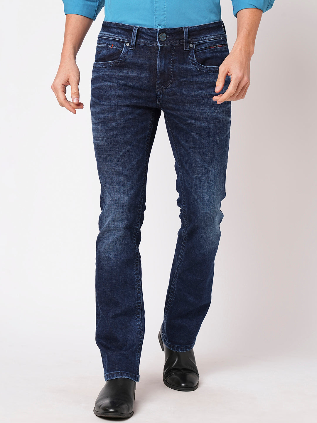 Dk Blue 5 Pocket Slim Fit Low Rise Boot Leg Jeans (Boot Cut Fit)