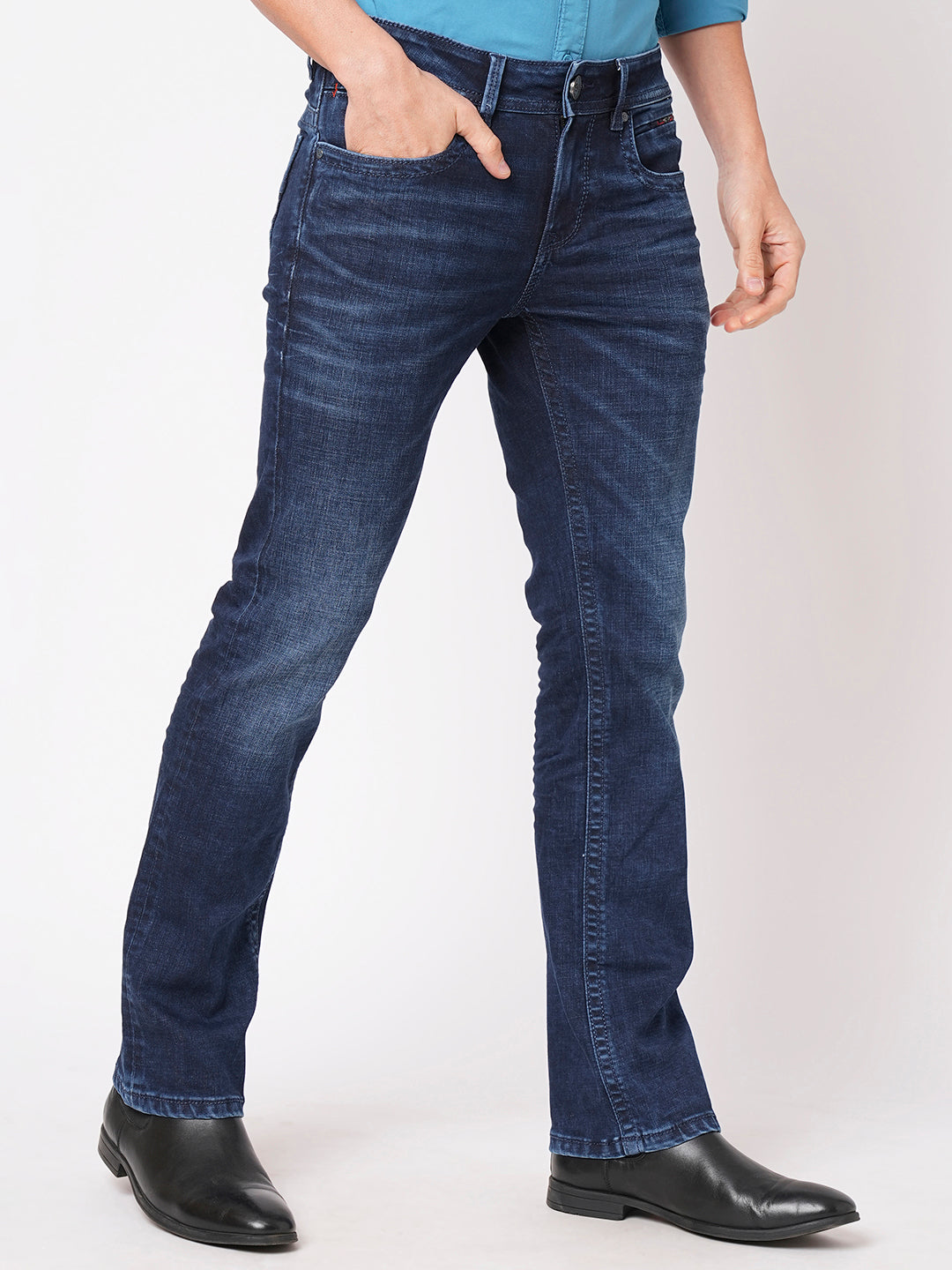 Dk Blue 5 Pocket Slim Fit Low Rise Boot Leg Jeans (Boot Cut Fit)