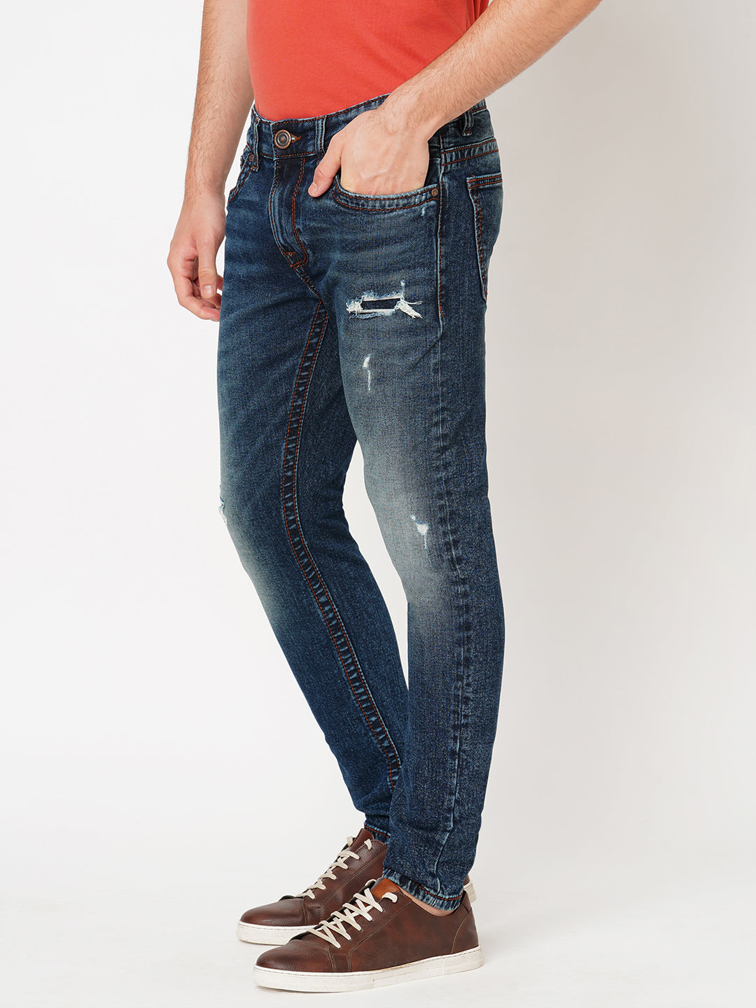 Dk Blue 5 Pocket Low-Rise Ankle Length Jeans (Springsteen Fit)