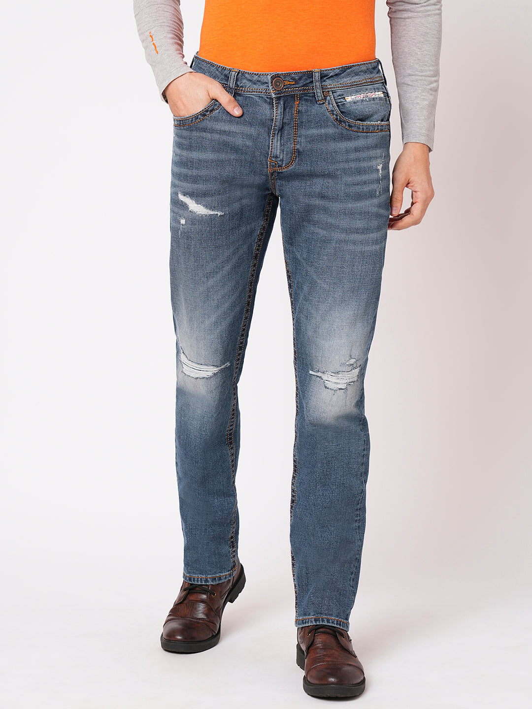 Med Blue 5 Pocket Midrise, Comfort And Streight Fit Jeans (Jesse Fit)