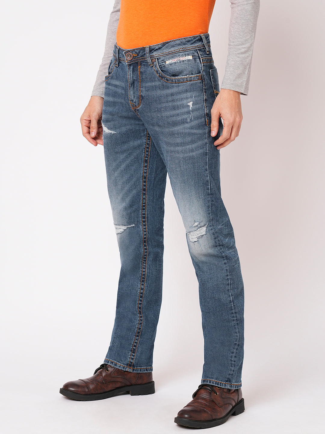 Med Blue 5 Pocket Midrise, Comfort And Streight Fit Jeans (Jesse Fit)