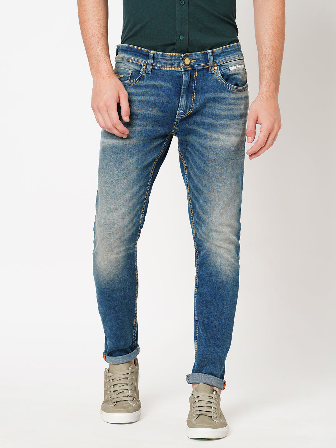 Med Blue 5 Pocket Low-Rise Ankle Length Jeans (Springsteen Fit)