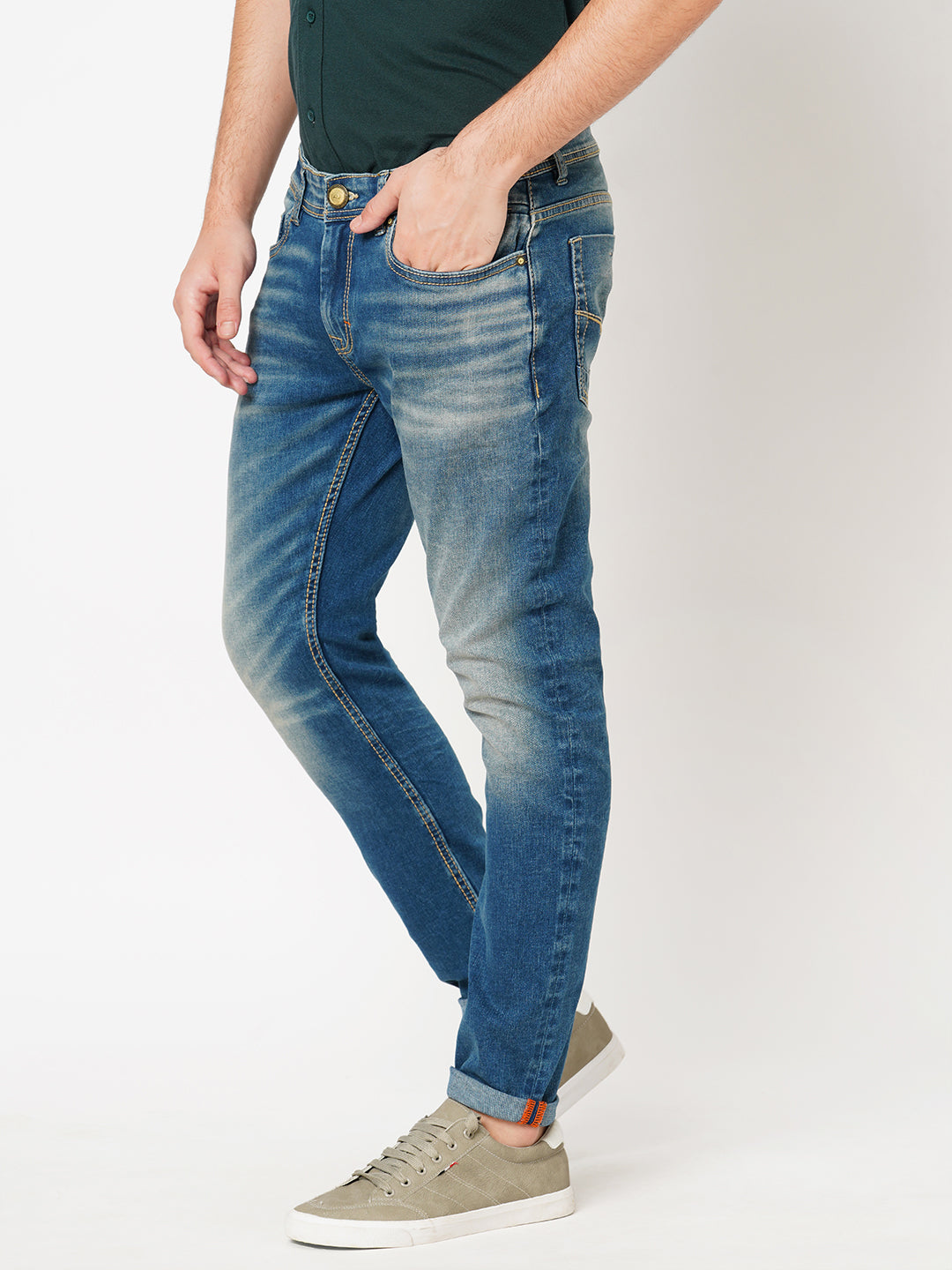 Med Blue 5 Pocket Low-Rise Ankle Length Jeans (Springsteen Fit)