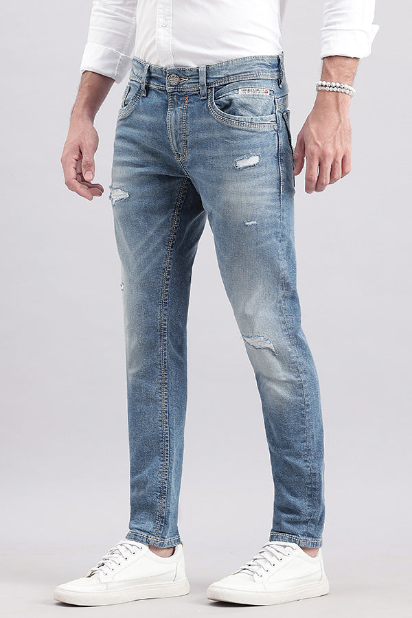 Med Blue 5 Pocket Low-Rise Ankle Length Jeans (Springsteen Fit)