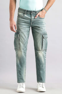 Lt Petrol Slim Fit Denim Cargo Pant (Regular Fit)