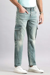 Lt Petrol Slim Fit Denim Cargo Pant (Regular Fit)