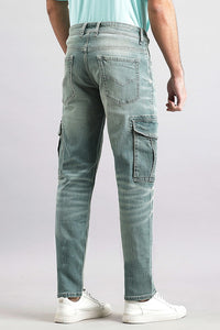 Lt Petrol Slim Fit Denim Cargo Pant (Regular Fit)