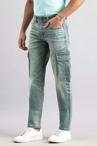 Lt Petrol Slim Fit Denim Cargo Pant (Regular Fit)