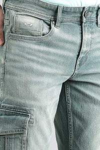 Lt Petrol Slim Fit Denim Cargo Pant (Regular Fit)