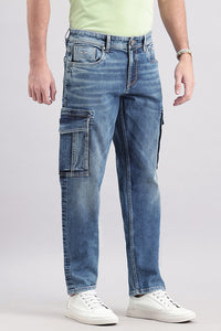 Dk Blue Slim Fit Denim Cargo Pant (Regular Fit)