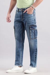 Dk Blue Slim Fit Denim Cargo Pant (Regular Fit)