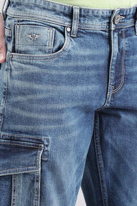 Dk Blue Slim Fit Denim Cargo Pant (Regular Fit)