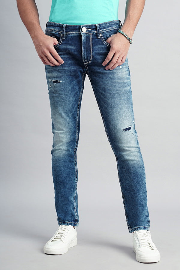 Med Blue 5 Pocket Low-Rise Ankle Length Jeans (Springsteen Fit)