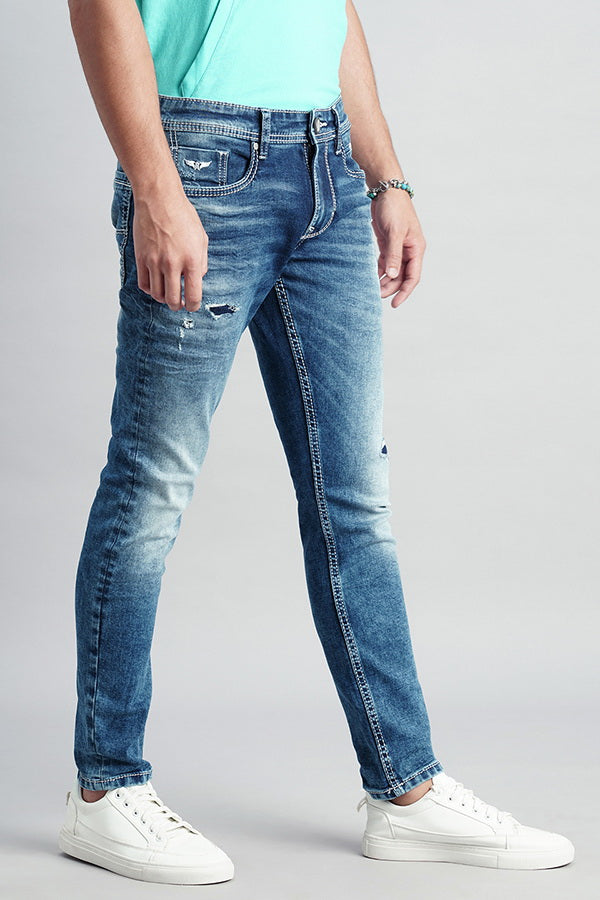 Med Blue 5 Pocket Low-Rise Ankle Length Jeans (Springsteen Fit)