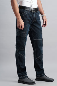 Dk Blue Slim Fit Denim Cargo Pant (Regular Fit)
