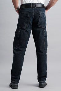 Dk Blue Slim Fit Denim Cargo Pant (Regular Fit)