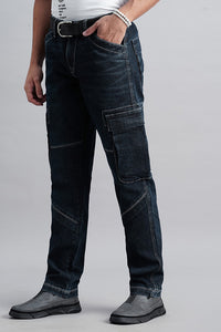 Dk Blue Slim Fit Denim Cargo Pant (Regular Fit)