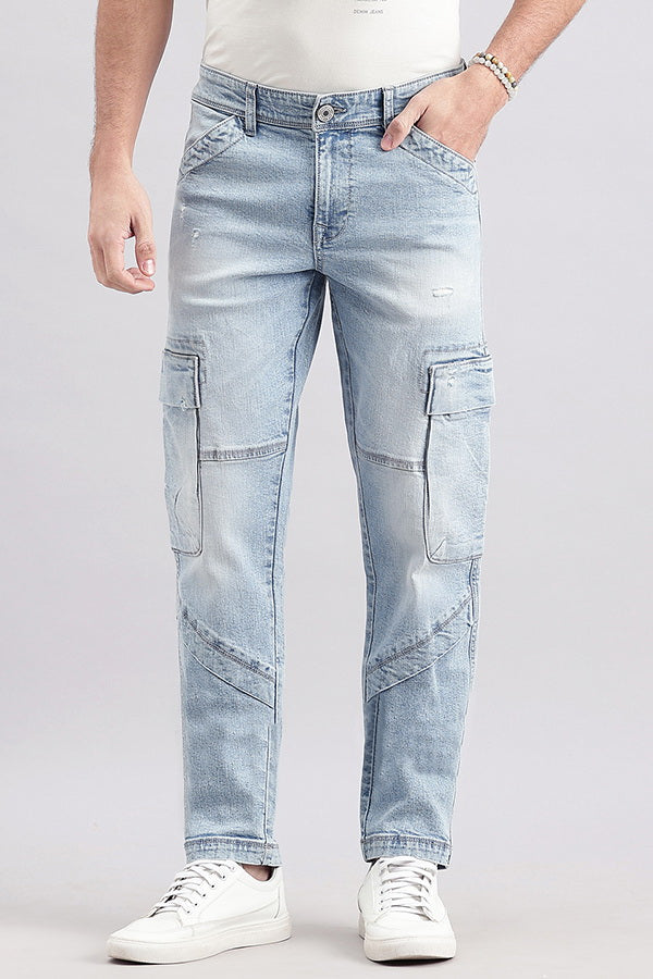 Lt Blue Slim Fit Denim Cargo Pant (Regular Fit)