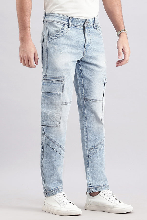 Lt Blue Slim Fit Denim Cargo Pant (Regular Fit)