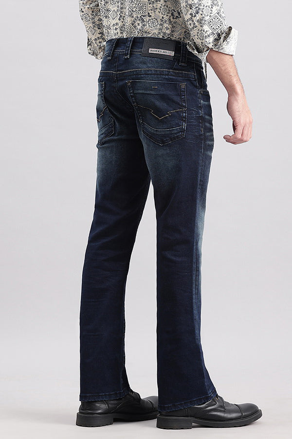 Dk Blue 5 Pocket Slim Fit Low Rise Boot Leg Jeans (Boot Cut Fit)