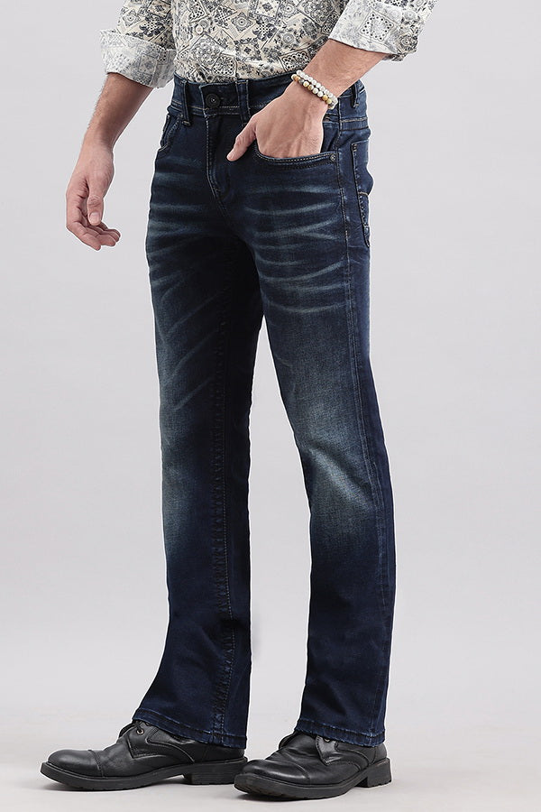 Dk Blue 5 Pocket Slim Fit Low Rise Boot Leg Jeans (Boot Cut Fit)