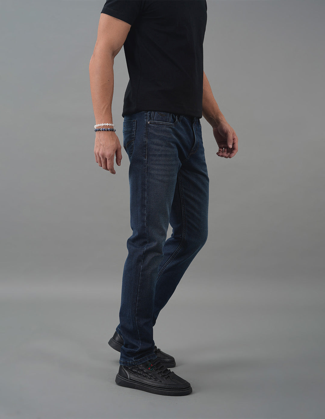 Med Blue 5 Pocket Mid-Rise Slim Straight Fit Jeans