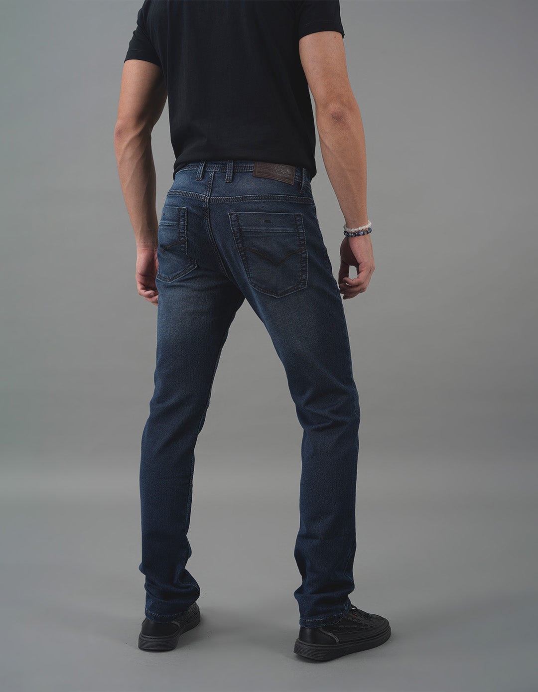 Med Blue 5 Pocket Mid-Rise Slim Straight Fit Jeans