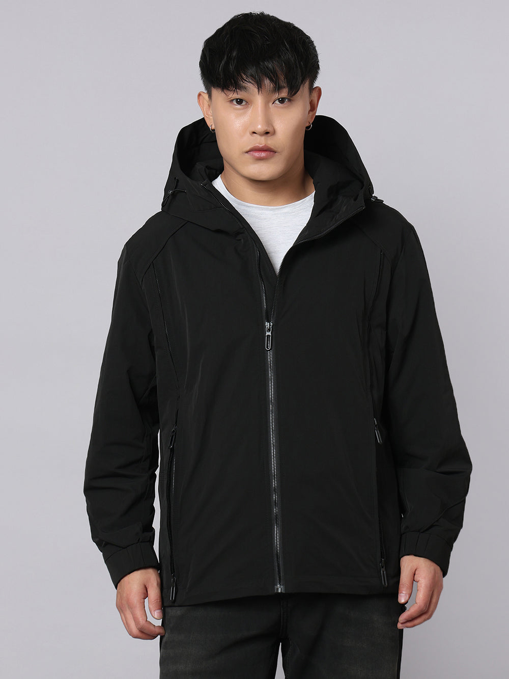Black Zipper Front Hoodie
