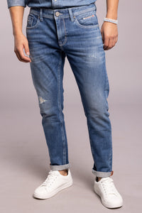 Med Blue 5 Pocket Low-Rise Ankle Length Jeans