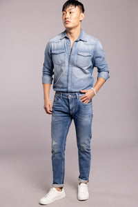 Med Blue 5 Pocket Low-Rise Ankle Length Jeans