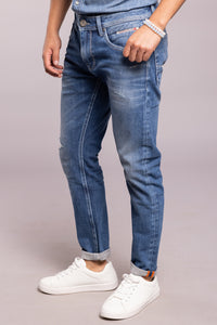 Med Blue 5 Pocket Low-Rise Ankle Length Jeans