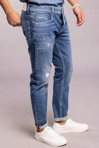 Med Blue 5 Pocket Low-Rise Ankle Length Jeans