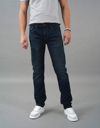 Dk Blue 5 Pocket Mid-Rise Slim Straight Fit Jeans